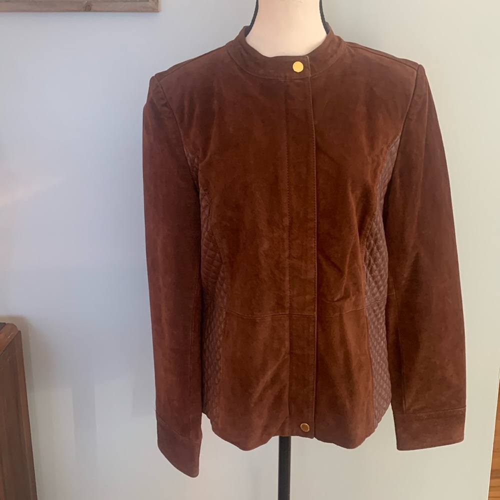 Gorgeous brown suede jacket with quilted panels, Sz 10